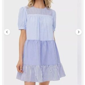 Tuckernuck Pomander Place Blue Stripe Colorblock Quinn Tiered Dress Size…